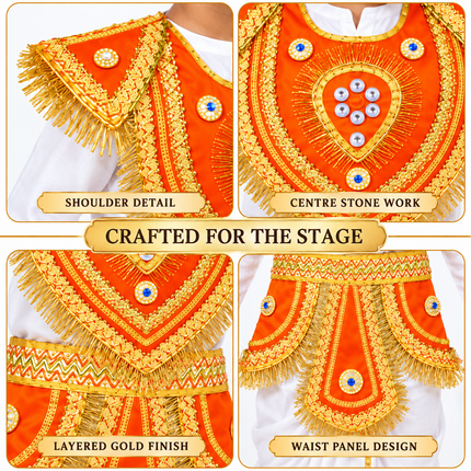 Kids Orange Kavach Karna Costume Set - Traditional Warrior Mythological Fancy Dress