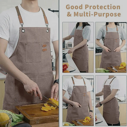 Chef Aprons Canvas Cross Back Premium : Stylish Unisex Design with Spacious Pockets fancydresswale.com