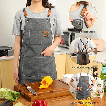 Chef Aprons Canvas Cross Back Premium : Stylish Unisex Design with Spacious Pockets fancydresswale.com