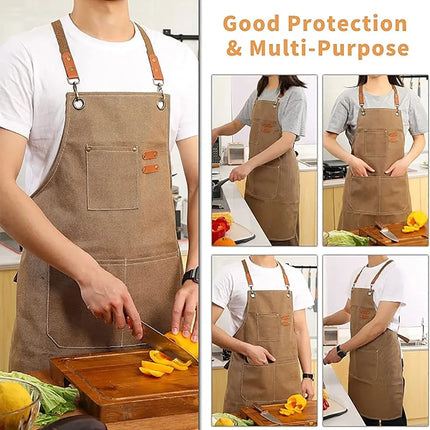 Chef Aprons Canvas Cross Back Premium : Stylish Unisex Design with Spacious Pockets fancydresswale.com