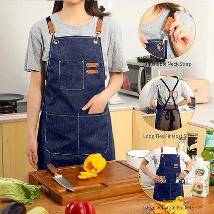 Chef Aprons Canvas Cross Back Premium : Stylish Unisex Design with Spacious Pockets fancydresswale.com
