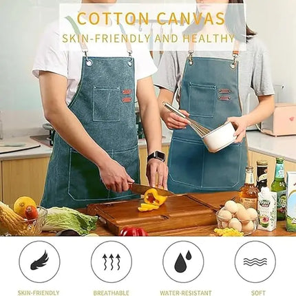 Chef Aprons Canvas Cross Back Premium : Stylish Unisex Design with Spacious Pockets fancydresswale.com