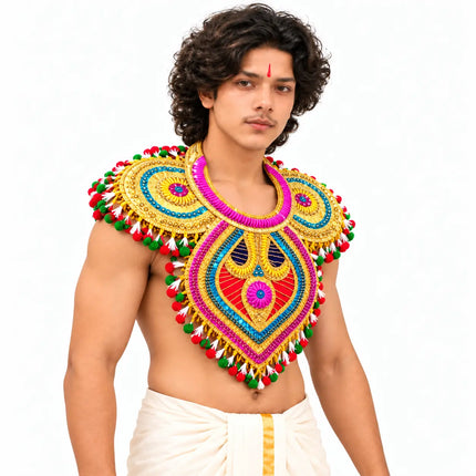 Chester – Golden Ramleela Chest Accessory with Colourful Pom-Pom Trim fancydresswale.com