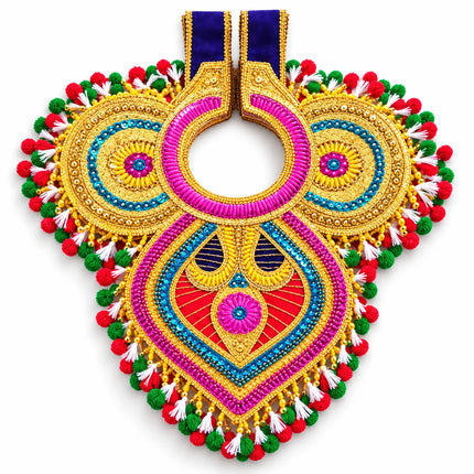 Chester – Golden Ramleela Chest Accessory with Colourful Pom-Pom Trim fancydresswale.com