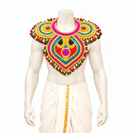Chester – Golden Ramleela Chest Accessory with Colourful Pom-Pom Trim fancydresswale.com