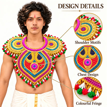 Chester – Golden Ramleela Chest Accessory with Colourful Pom-Pom Trim fancydresswale.com