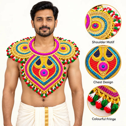 Chester – Golden Ramleela Chest Accessory with Colourful Pom-Pom Trim fancydresswale.com