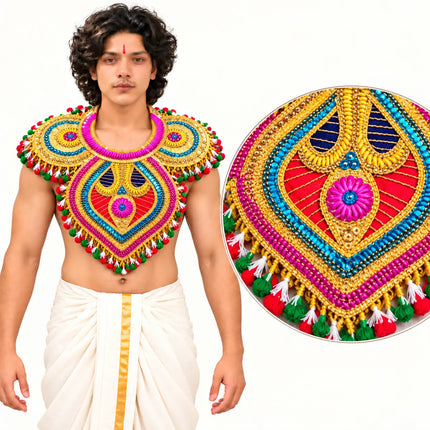 Chester – Golden Ramleela Chest Accessory with Colourful Pom-Pom Trim fancydresswale.com