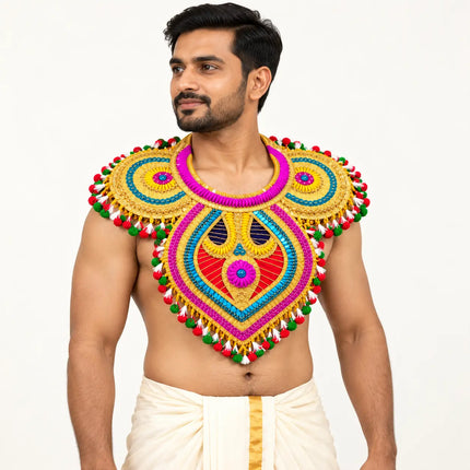 Chester – Golden Ramleela Chest Accessory with Colourful Pom-Pom Trim fancydresswale.com
