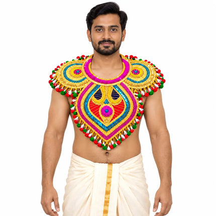 Chester – Golden Ramleela Chest Accessory with Colourful Pom-Pom Trim fancydresswale.com