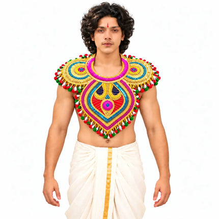 Chester – Golden Ramleela Chest Accessory with Colourful Pom-Pom Trim fancydresswale.com