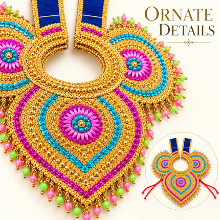 Chester – Golden Ramleela Chest Accessory with Magenta & Turquoise Floral Design fancydresswale.com