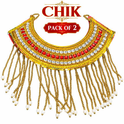 Chik – Golden Crescent Costume Necklace with Beaded Drops (Pack of 2) fancydresswale.com