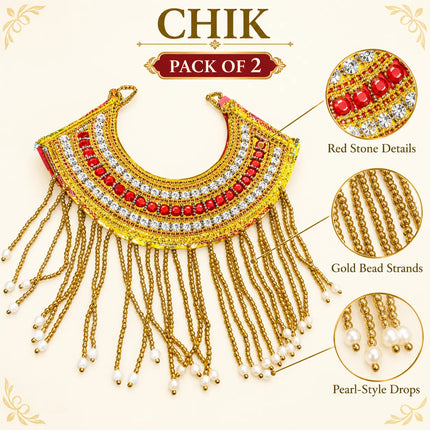 Chik – Golden Crescent Costume Necklace with Beaded Drops (Pack of 2) fancydresswale.com