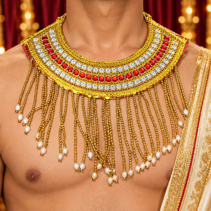 Chik – Golden Crescent Costume Necklace with Beaded Drops (Pack of 2) fancydresswale.com