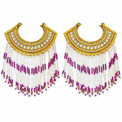 Chik – Golden Mirror-Style Collar with White & Purple Beads (Pack of 2) fancydresswale.com