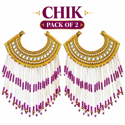 Chik – Golden Mirror-Style Collar with White & Purple Beads (Pack of 2) fancydresswale.com