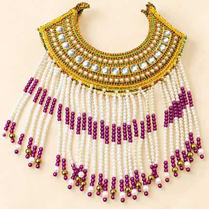 Chik – Golden Mirror-Style Collar with White & Purple Beads (Pack of 2) fancydresswale.com