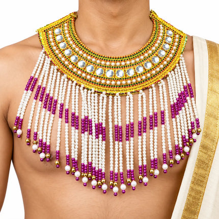 Chik – Golden Mirror-Style Collar with White & Purple Beads (Pack of 2) fancydresswale.com