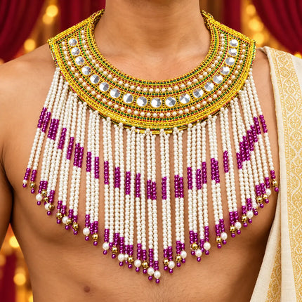 Chik – Golden Mirror-Style Collar with White & Purple Beads (Pack of 2) fancydresswale.com