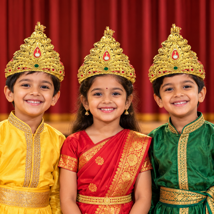 Royal Golden Mukut Crown with Burgundy Panel for Kids (8-12 Years) – Set of 12