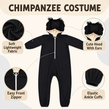 Chimpanzee Fancy Dress Costume – Cute Monkey Animal Jumpsuit with Attached Hood fancydresswale.com