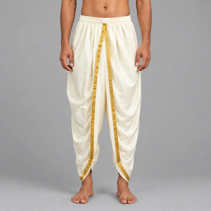 AI adult model cream dhoti worn hero view