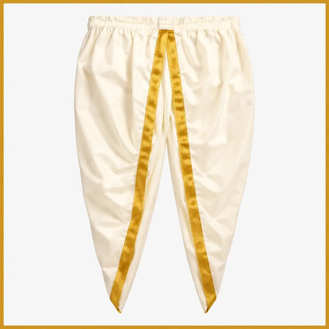 Cream dhoti golden border close-up
