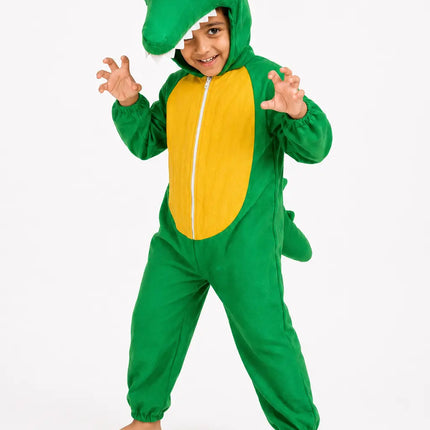 Crocodile Costume for Kids – Green Dino Jumpsuit with Tail & Hood | Fancy Dress for 2.5–8 Years fancydresswale.com