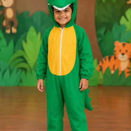 Crocodile Costume for Kids – Green Dino Jumpsuit with Tail & Hood | Fancy Dress for 2.5–8 Years fancydresswale.com
