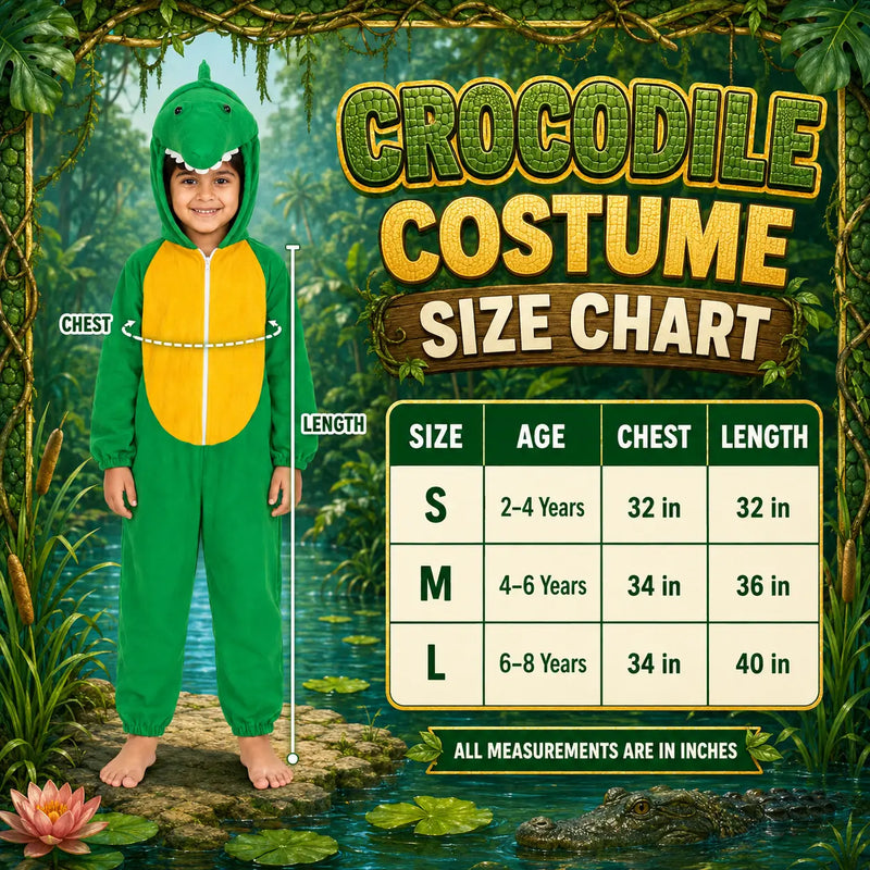 Crocodile Costume for Kids – Green Dino Jumpsuit with Tail & Hood | Fancy Dress for 2.5–8 Years fancydresswale.com