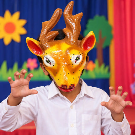 Deer Mask worn with white clothing for a stage presentation