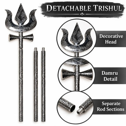Detachable Silver-Tone Trishul with Damru Detail – Costume Prop fancydresswale.com