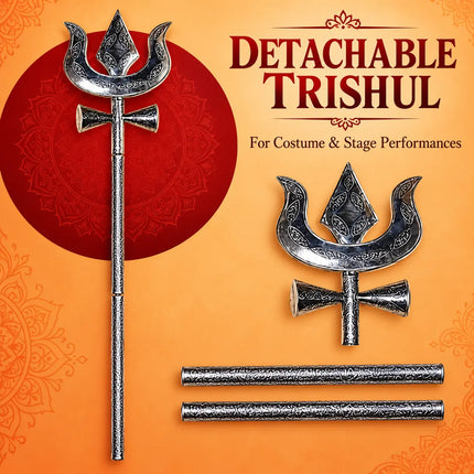 Detachable Silver-Tone Trishul with Damru Detail – Costume Prop fancydresswale.com