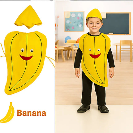 FancyDressWale Banana Fruit Costume with Green Jumpsuit for Kids | Fancy Dress for School Competitions, Fruit Day & Stage Shows (2–10 Years) fancydresswale.com