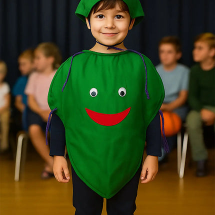 FancyDressWale Bitter Gourd Fruit Costume with Green Jumpsuit for Kids 🥒 – Fancy Dress for Fruit Day, Competitions & Stage Performances Fancydresswale
