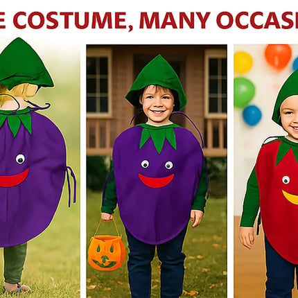 FancyDressWale Brinjal Vegetable Costume with Green Jumpsuit for Kids 🍆 – Fancy Dress for Vegetable Day, School Competitions & Stage Performances Fancydresswale