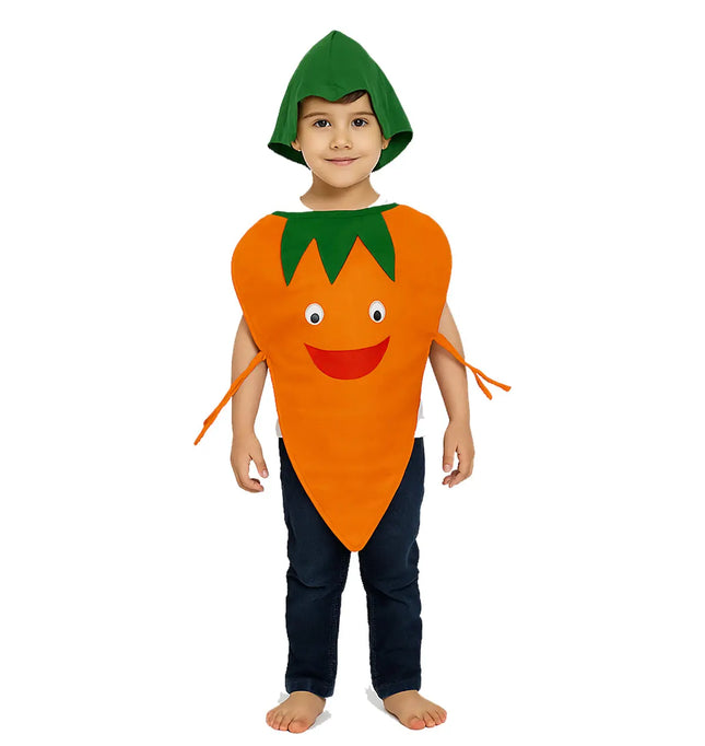 FancyDressWale Carrot Vegetable Costume with Green Jumpsuit for Kids 🥕 – Fancy Dress for Vegetable Day, School Competitions & Stage Performances Fancydresswale
