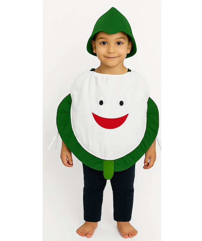 FancyDressWale Cauliflower Vegetable Costume with Green Jumpsuit for Kids 🌸🥦 – Fancy Dress for Vegetable Day, School Competitions & Stage Performances Fancydresswale