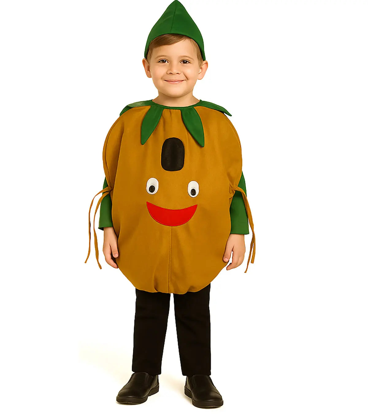 FancyDressWale Chikoo Fruit Costume with Green Jumpsuit for Kids Fancy Dress for School Competitions, Fruit Day Stage Shows (2–10 Years)