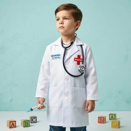 FancyDressWale Doctor fancy dress for Girls and Boys with Strethoscope, Mask, Syringe and Name badge fancydresswale.com