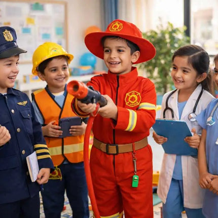 FancyDressWale Fireman Costume for Kids – Firefighter Dress with Hat, Belt & Whistle | Community Helper Fancy Dress for Boys & Girls (2–8 Years) fancydresswale.com