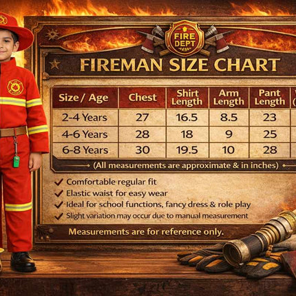 FancyDressWale Fireman Costume for Kids – Firefighter Dress with Hat, Belt & Whistle | Community Helper Fancy Dress for Boys & Girls (2–8 Years) fancydresswale.com