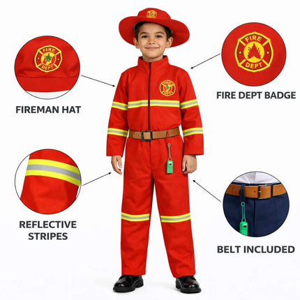 FancyDressWale Fireman Costume for Kids – Firefighter Dress with Hat, Belt & Whistle | Community Helper Fancy Dress for Boys & Girls (2–8 Years) fancydresswale.com