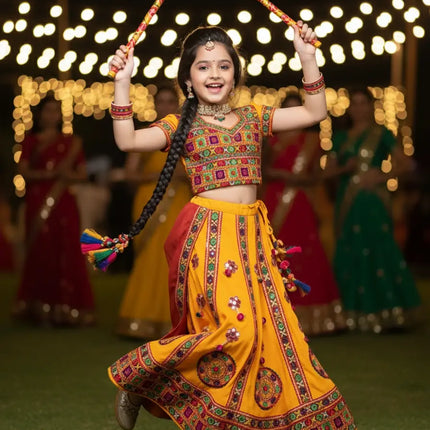 FancyDressWale Girls Navratri Ghagra Choli Set | Traditional Gujarati Embroidered Lehenga Choli with Dupatta | Festive & Dance Costume for Kids fancydresswale.com