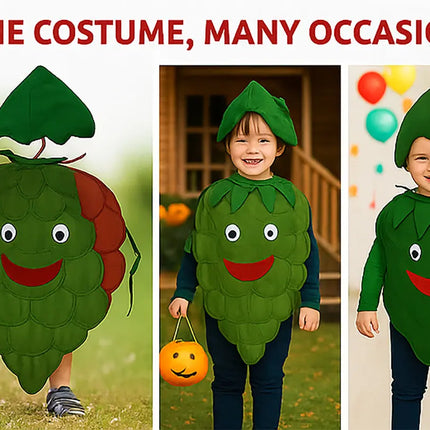 FancyDressWale Grapes Fruit Costume with Green Jumpsuit for Kids | Fancy Dress for School Competitions, Fruit Day & Stage Shows (2–10 Years) Fancydresswale