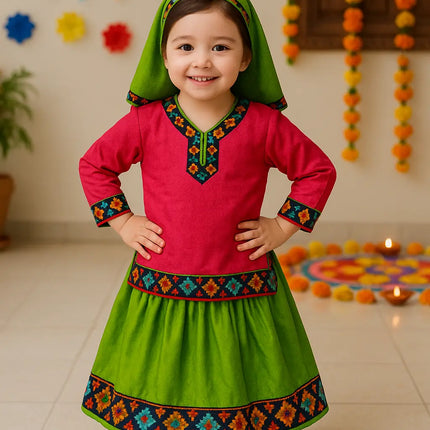 FancyDressWale Himachal Pradesh Traditional Costume for Girls – Kurta, Lehenga & Scarf fancydresswale.com