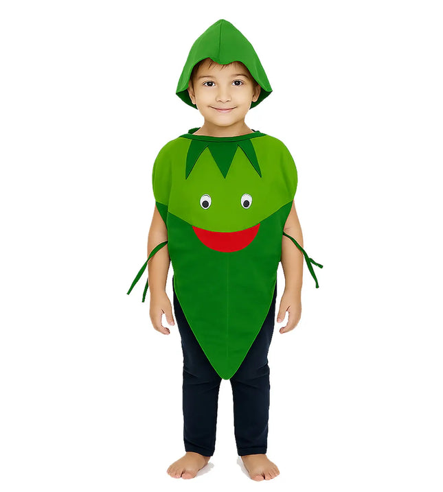 FancyDressWale Lady Finger Vegetable Costume with Green Jumpsuit for Kids 🌿 – Fancy Dress for Vegetable Day, School Competitions & Stage Performances Fancydresswale