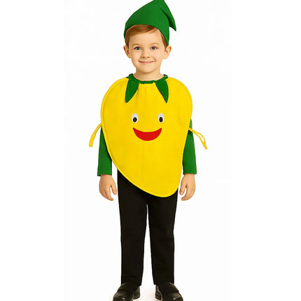 FancyDressWale Mango Fruit Costume with Green Jumpsuit for Kids | Fancy Dress for School Competitions, Fruit Day & Stage Shows (2–10 Years) Fancydresswale