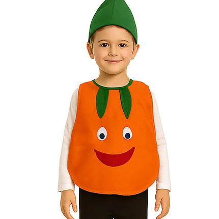 FancyDressWale Orange Fruit Costume with Green Jumpsuit for Kids | Fancy Dress for School Competitions, Fruit Day & Stage Shows (2–10 Years) Fancydresswale